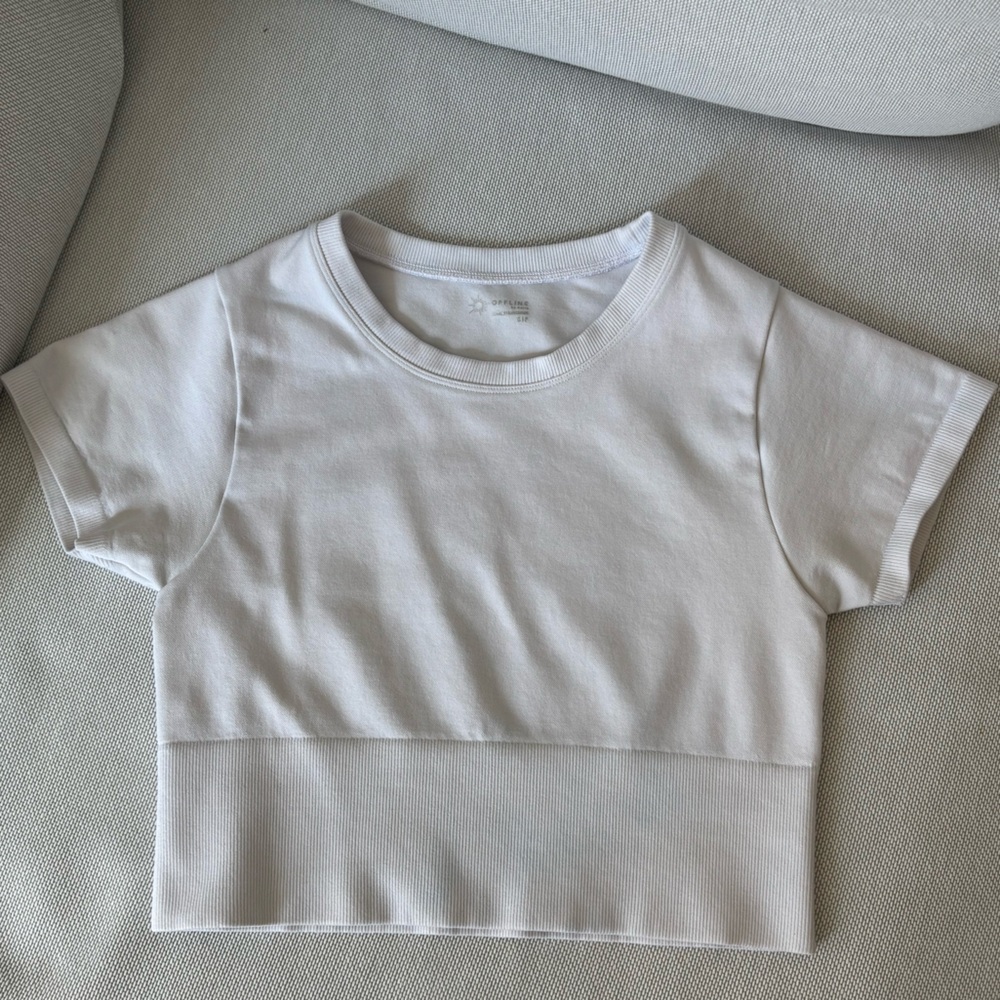 Aerie Offline Women's Seamless Cropped T Shirt White Short Sleeve Size S